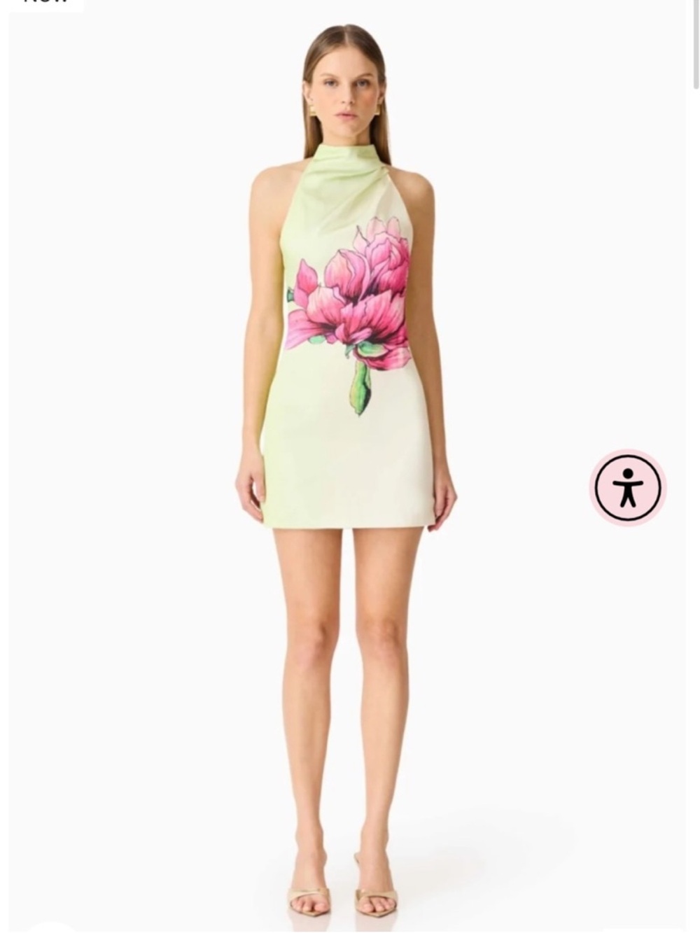 elliatt elisia green & pink floral print halter neck mini dress size small NEW